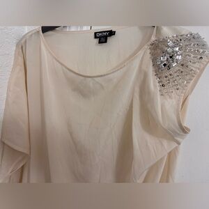 DKNY Ivory Mini dress/ Top with Sparkling Shoulder Detail